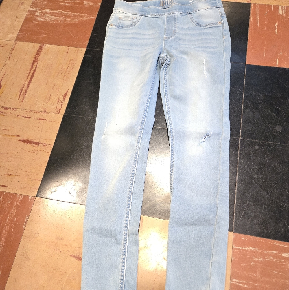 Justice light blue leggings semi distressed big girls size 12 NWOT